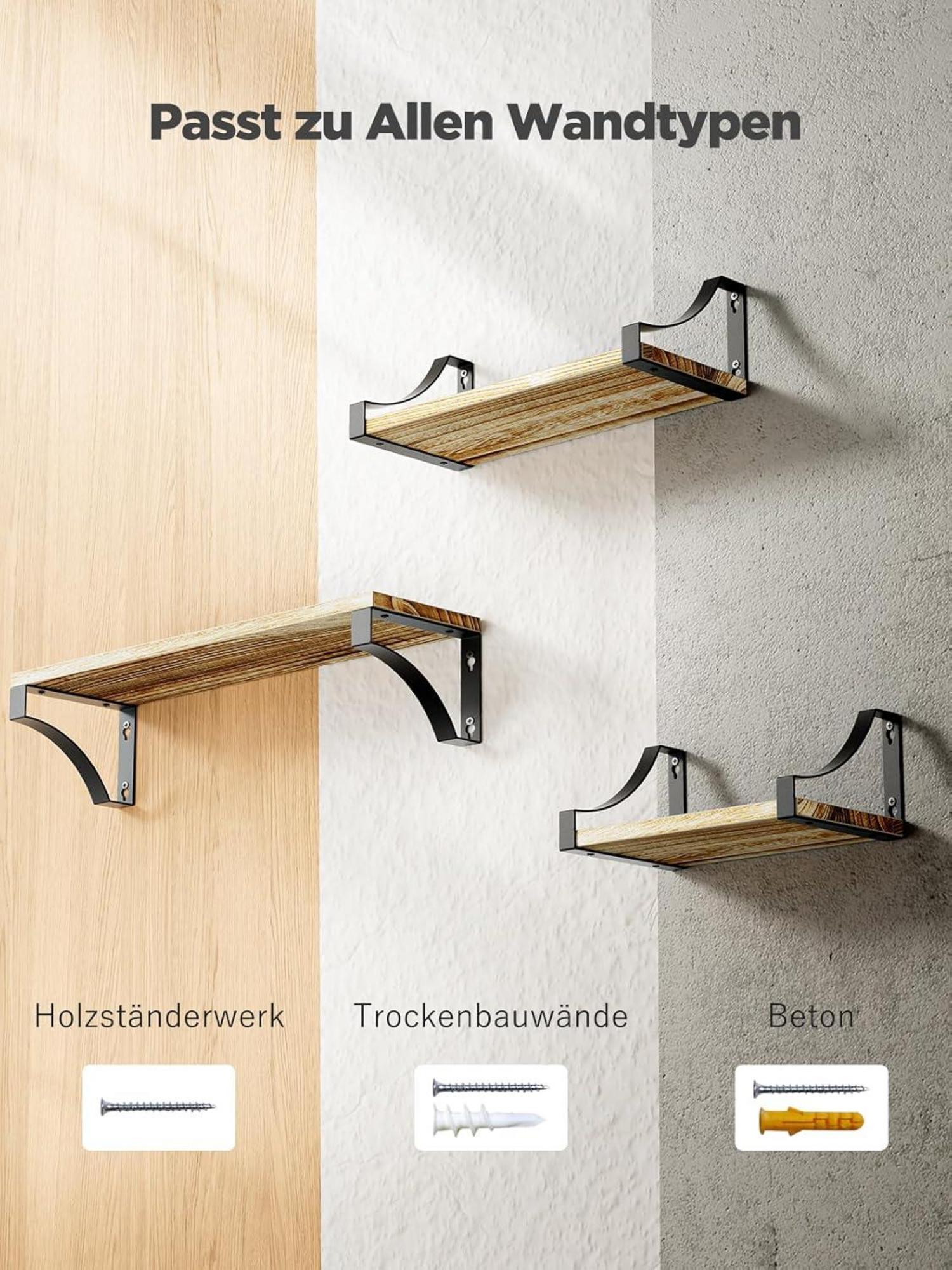 Wandregal Set Holz Metall rustikaler Draht für Wohnzimmer Küche