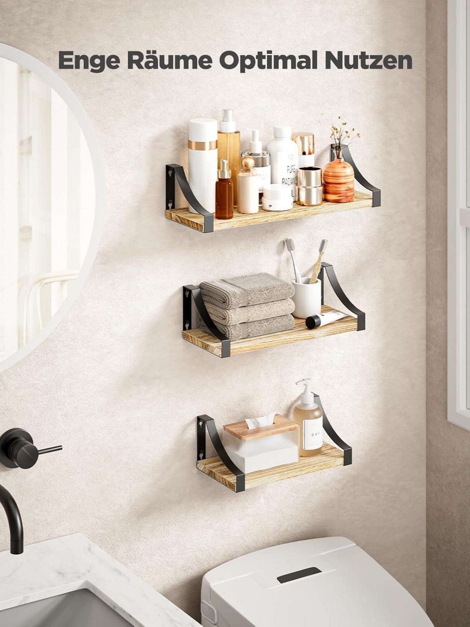 3er Set Wandregal Holz Metall rustikaler Metalldraht Wohnzimmer Büro