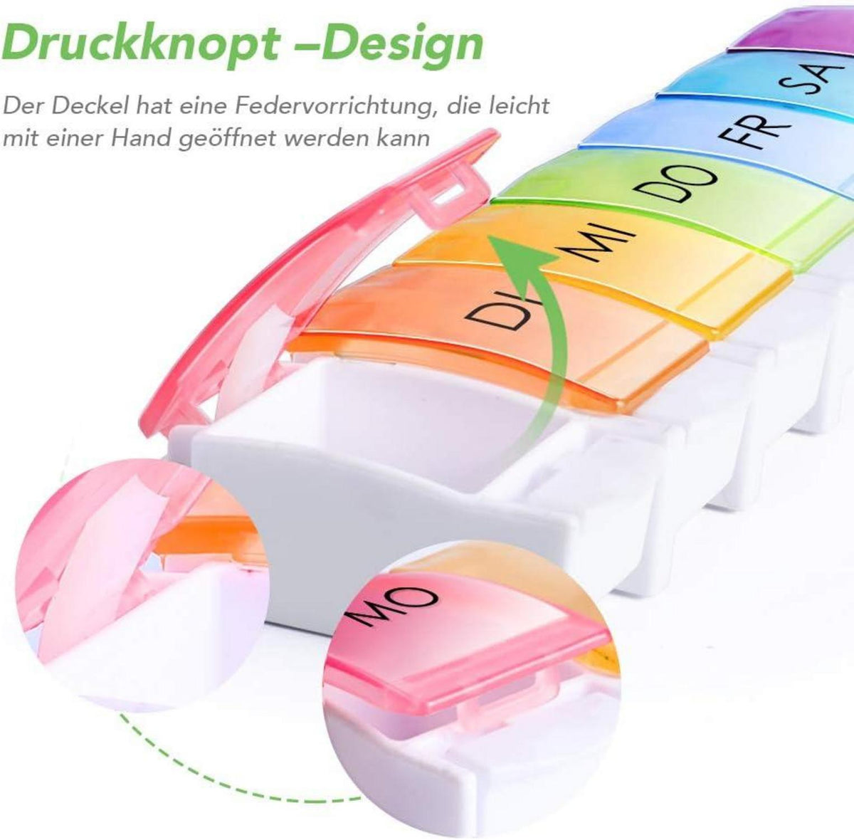 Tablettenbox Deutsch 7 Tage Pillendose Regenbogen Medikamentenbox