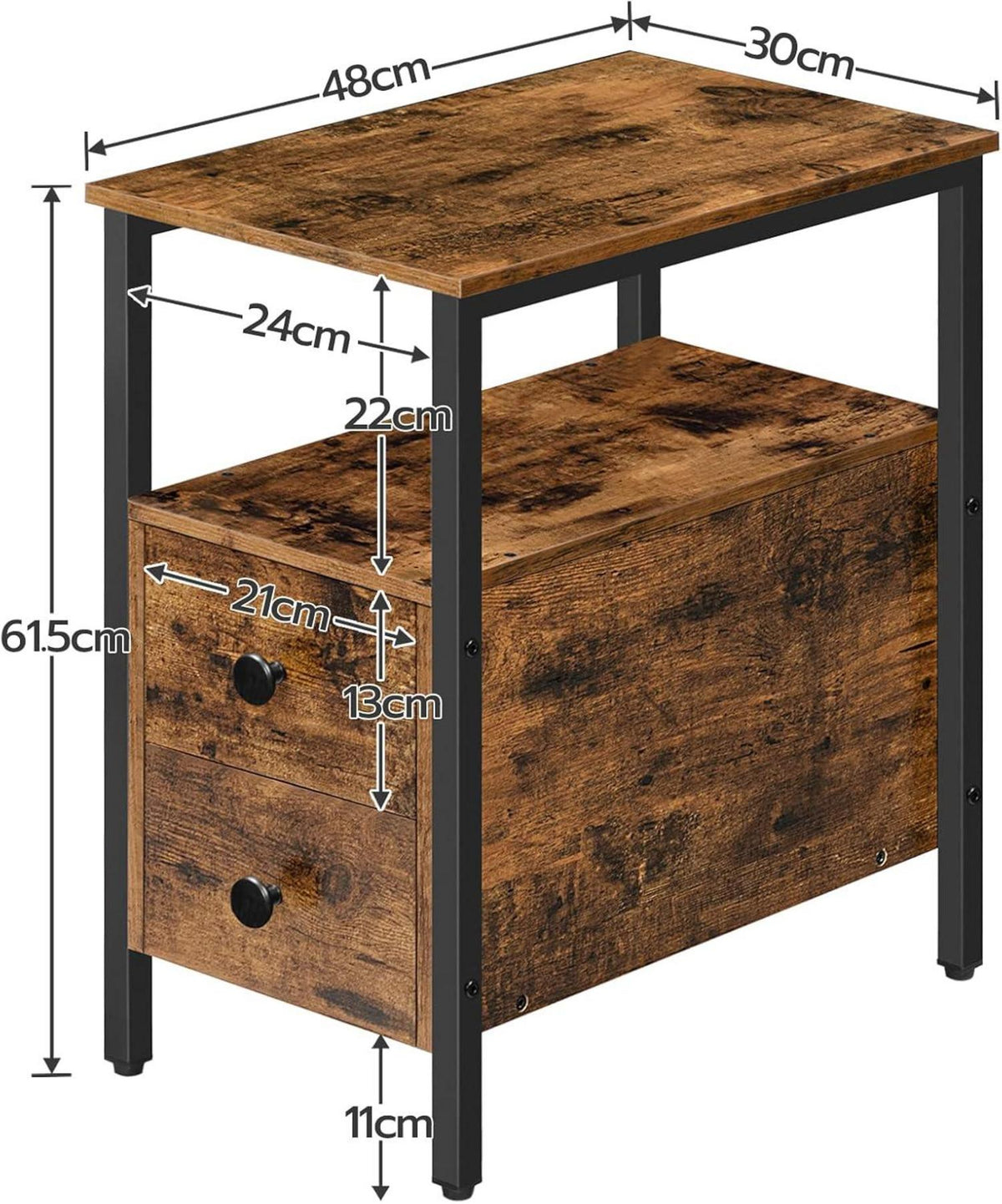 Beistelltisch mit 2 Schubladen Industrial Stil Holzoptik