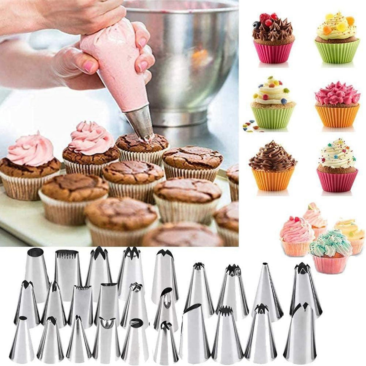 Spritzbeutel Set 37-teilig Edelstahl Silikon Tüllen Torten