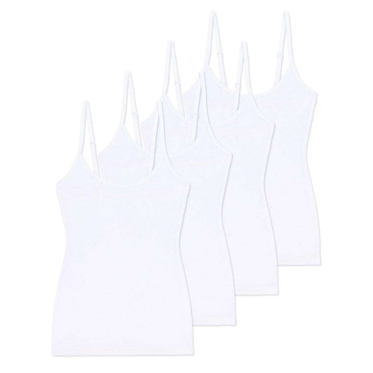 Damen Spaghetti Tops 4er-Pack Slim Fit Baumwolle Weiß M