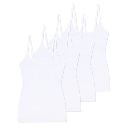 Damen Spaghetti Tops 4er-Pack Slim Fit Baumwolle Weiß M