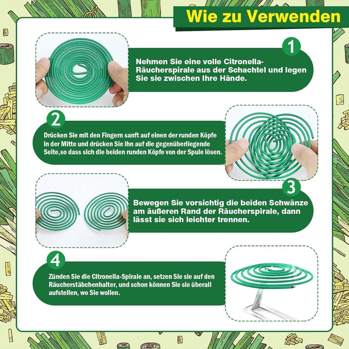 Citronella Räucherspiralen für Innen & Außen, 48 Stück