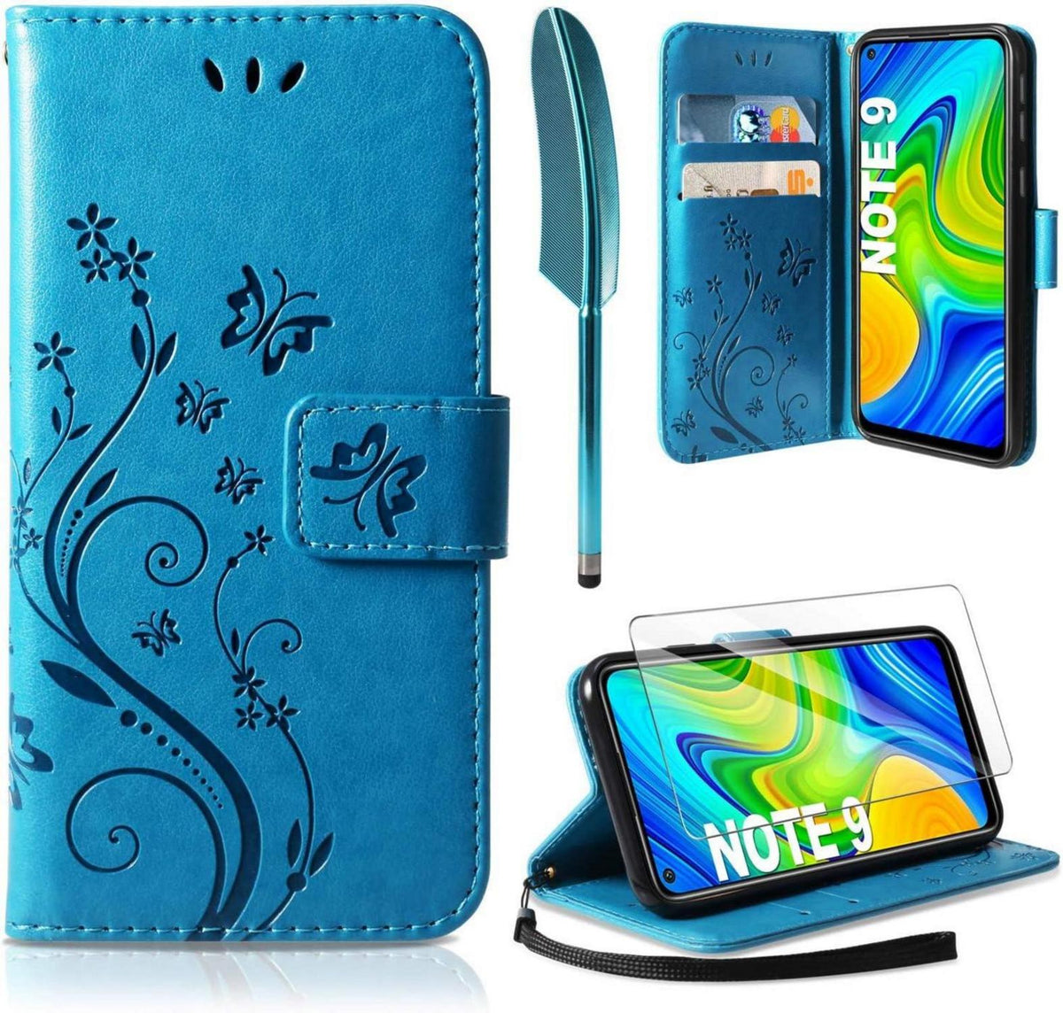 AROYI Xiaomi Redmi Note 9 Lederhülle + HD Schutzfolie Flip Wallet Case