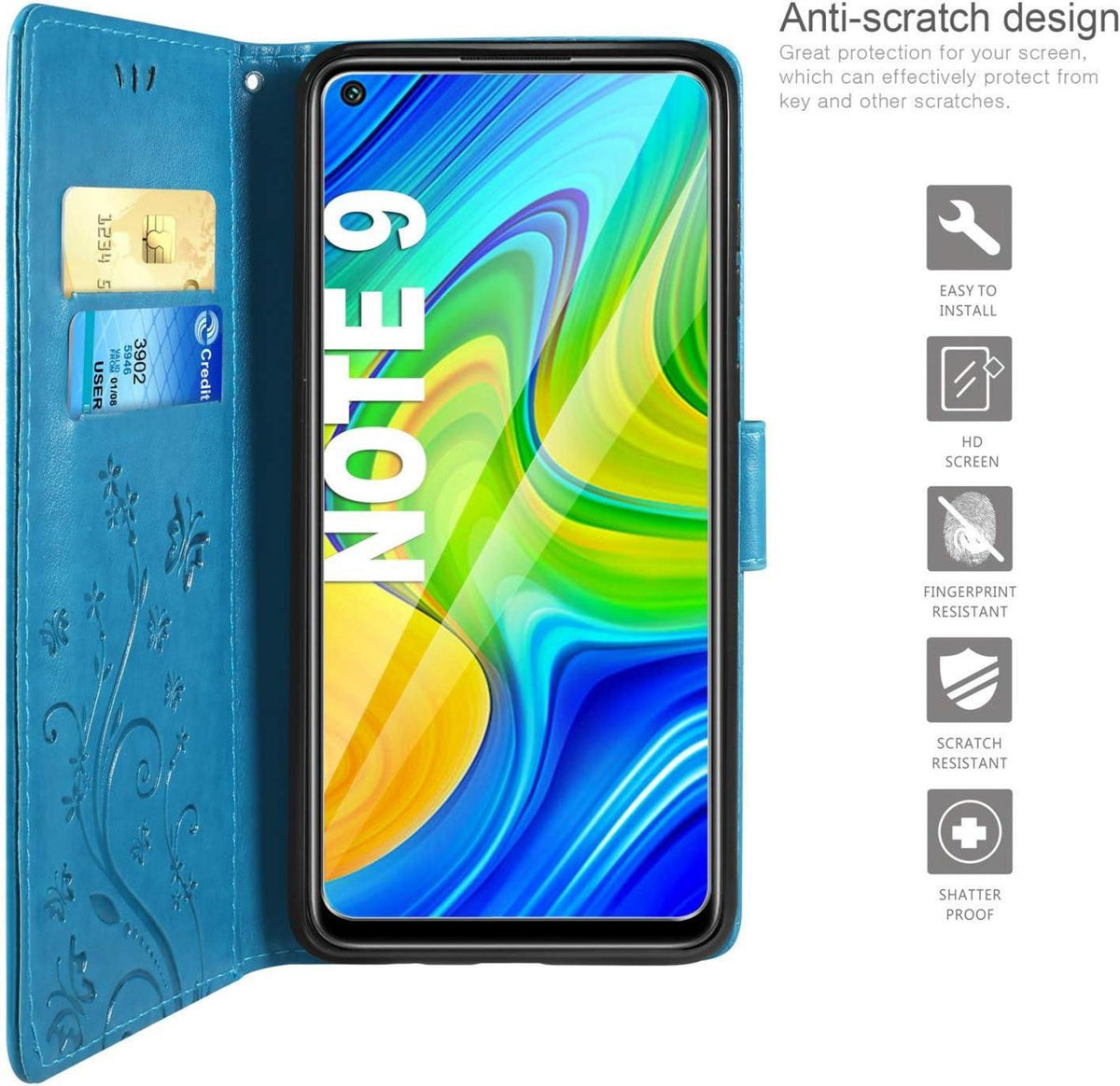 AROYI Xiaomi Redmi Note 9 Lederhülle + HD Schutzfolie Flip Wallet Case