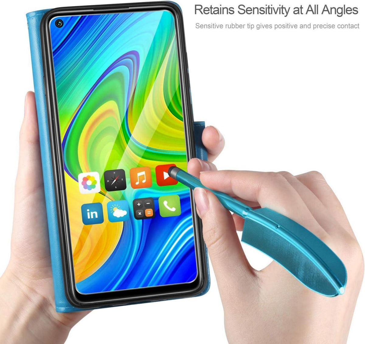 Lederhülle Xiaomi Redmi Note 9 Blau + HD Schutzfolie Flip Wallet Tasche