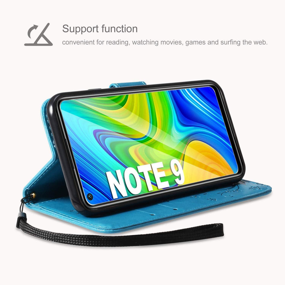 Lederhülle Xiaomi Redmi Note 9 Hülle mit HD Schutzfolie Blau