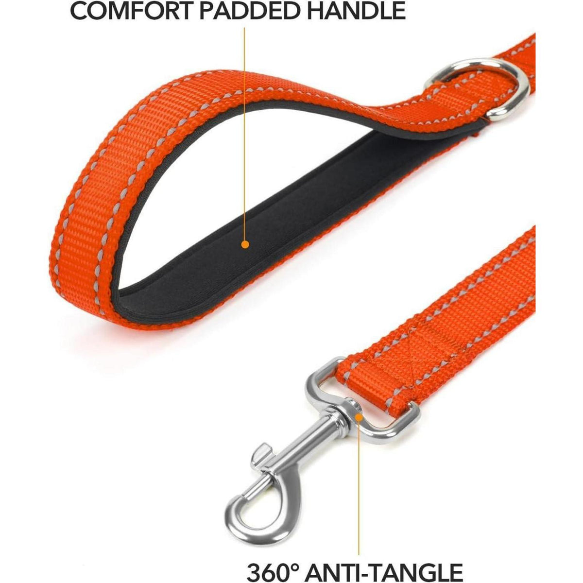 Hundeleine 1.8m Orange Gepolsterter Griff Reflektierend