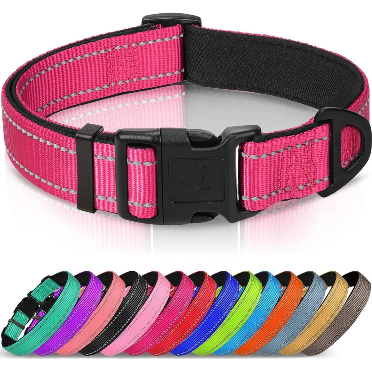 Gepolstertes Hundehalsband Neopren Nylon Reflektierend Verstellbar Hotpink S
