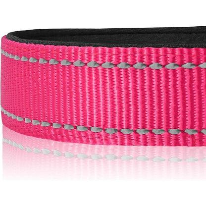 Gepolstertes Hundehalsband Neopren Nylon Reflektierend Verstellbar Hotpink S