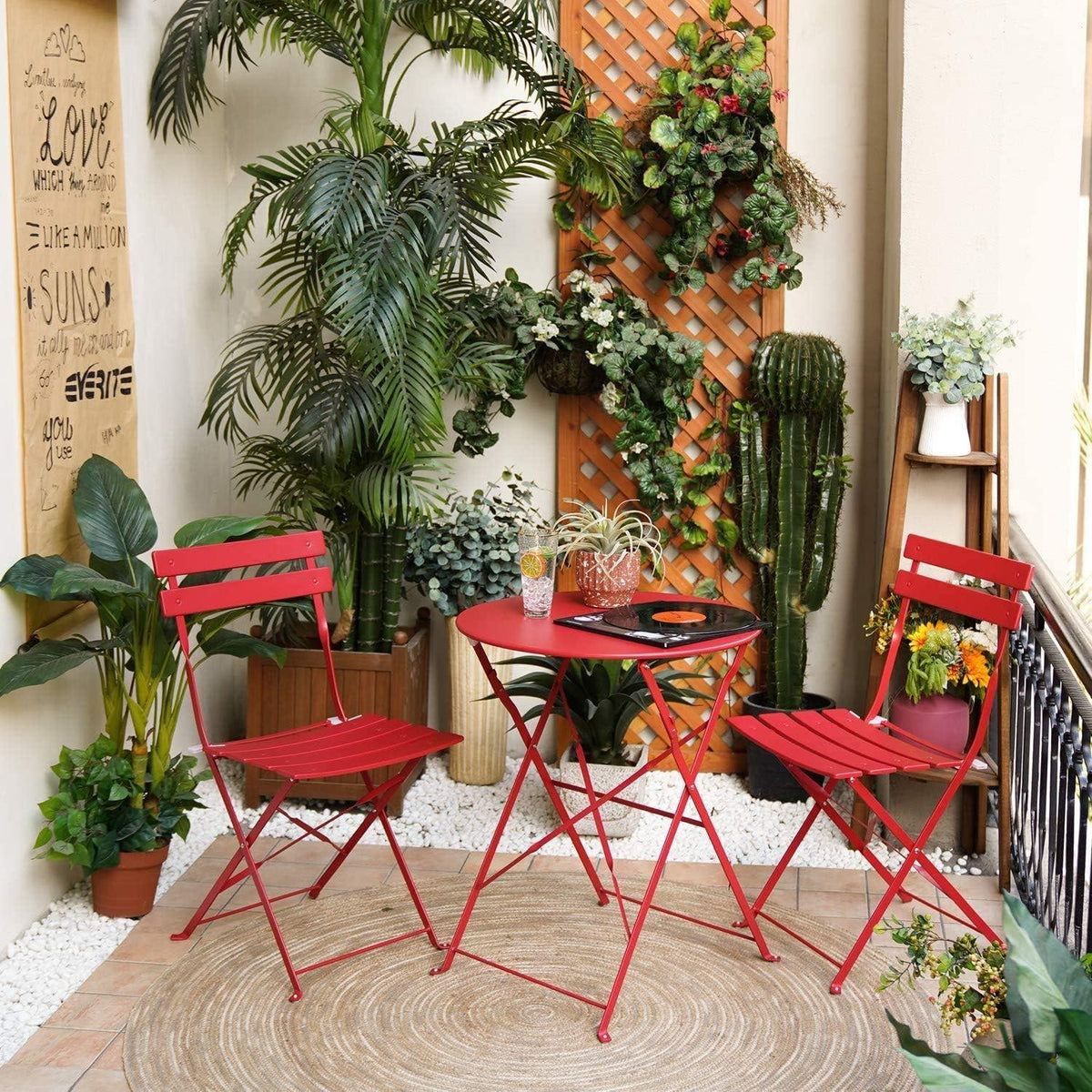 Bistro-Set 3 tlg. Gartenmöbel Stahl Klappbar Balkonset Rot