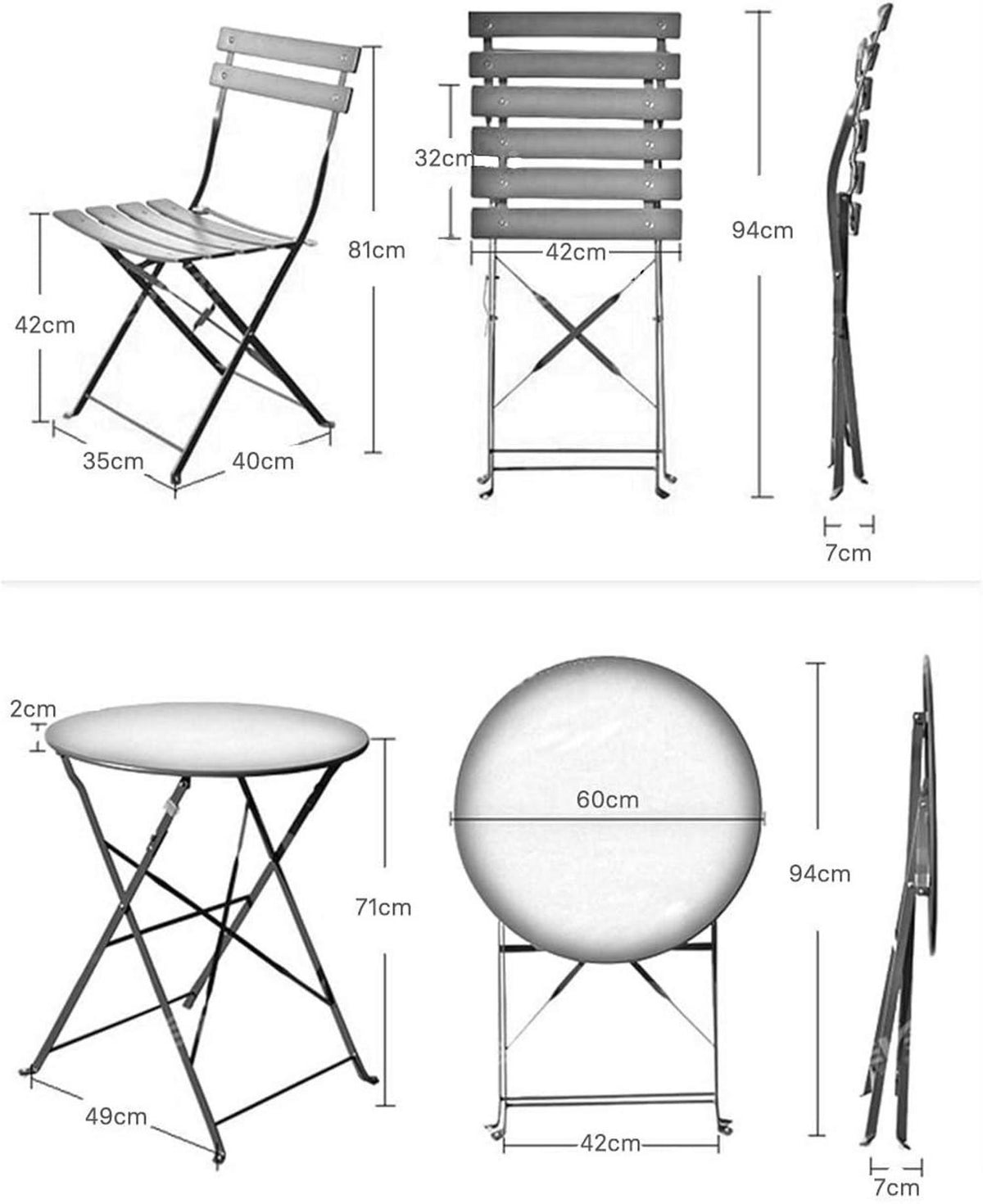Bistro Set 3tlg. Premium Stahl Gartenmöbel Klappbar Rot