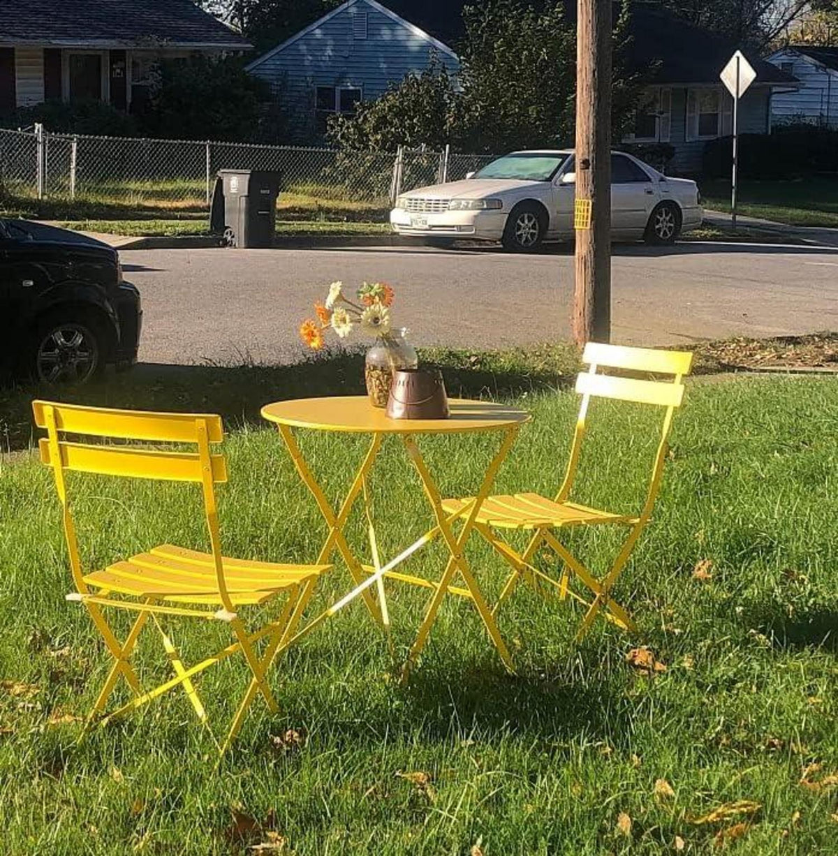 Bistro Set 3 Stück, Gartenmöbel Set 2 Stühle 1 Tisch Stahl klappbar
