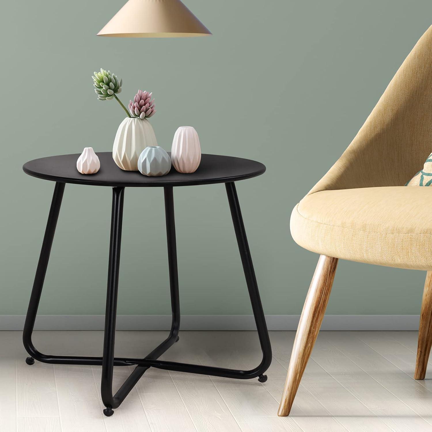 Runder Kaffeetisch für Garten und Wohnzimmer, Schwarz