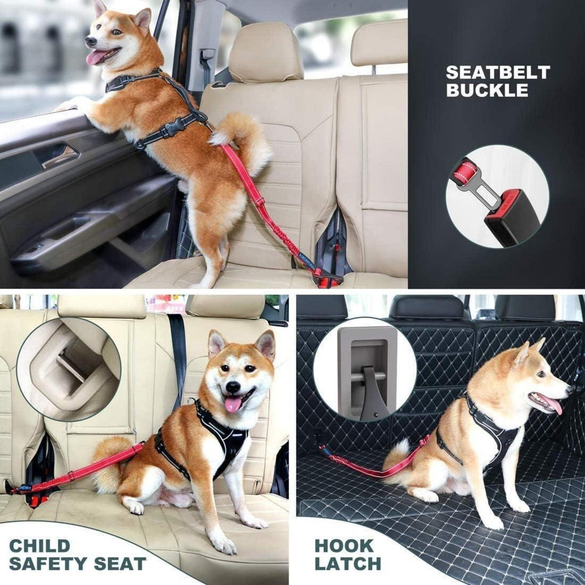 Hunde-Sicherheitsgurt für Auto, verstellbar, Dunkelrot