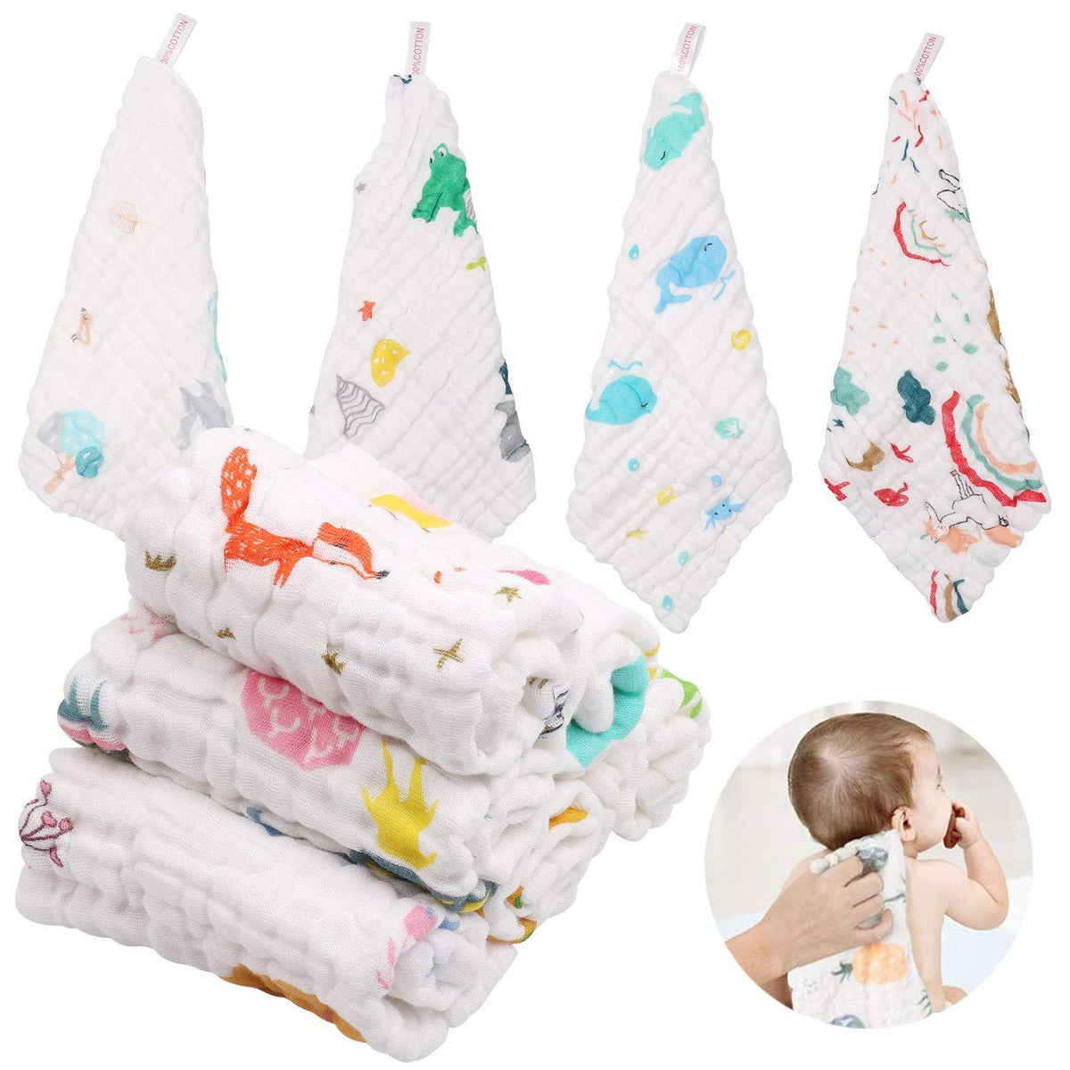 ABirdon Baby Musselin Waschlappen Set 10er Bio-Baumwolle 30x30cm
