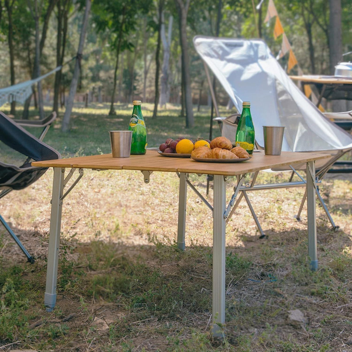 Höhenverstellbarer Bambus Campingtisch 100x65cm für 2-6 Personen