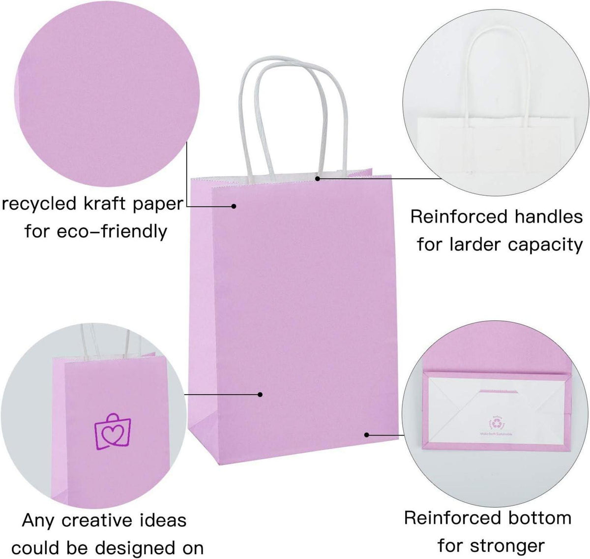 Kraftpapiertüten Lila Geschenktüten 15x8x21 cm mit Griffen 25 Stück