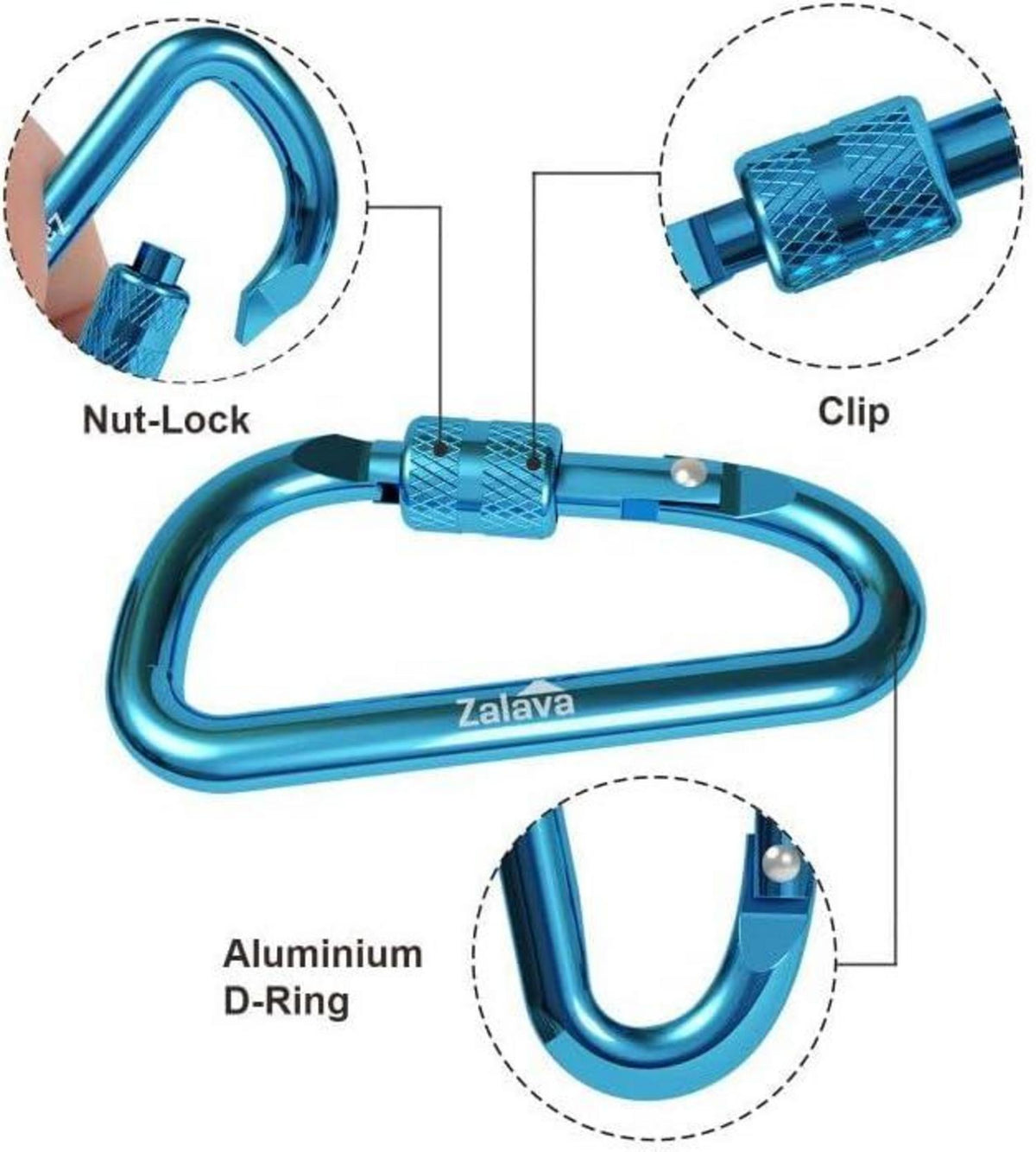 6x Zalava Mini Karabiner Schlüsselanhänger Aluminium 6cm Camping Angeln