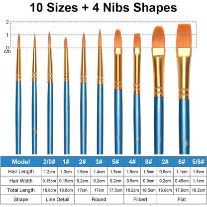 Hochwertiges Nylon Pinselset für Malen, 10 Stück