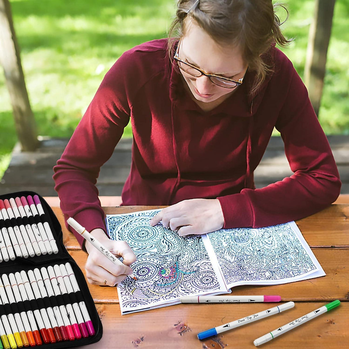 Doppelspitzen Pinselstifte, 70 Farben, Malbuch, Fineliner
