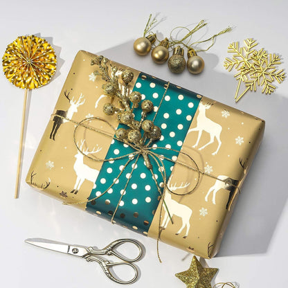 Geschenkpapier Rolle Grün Gold Glitzer - 4 Rollen 76x305cm