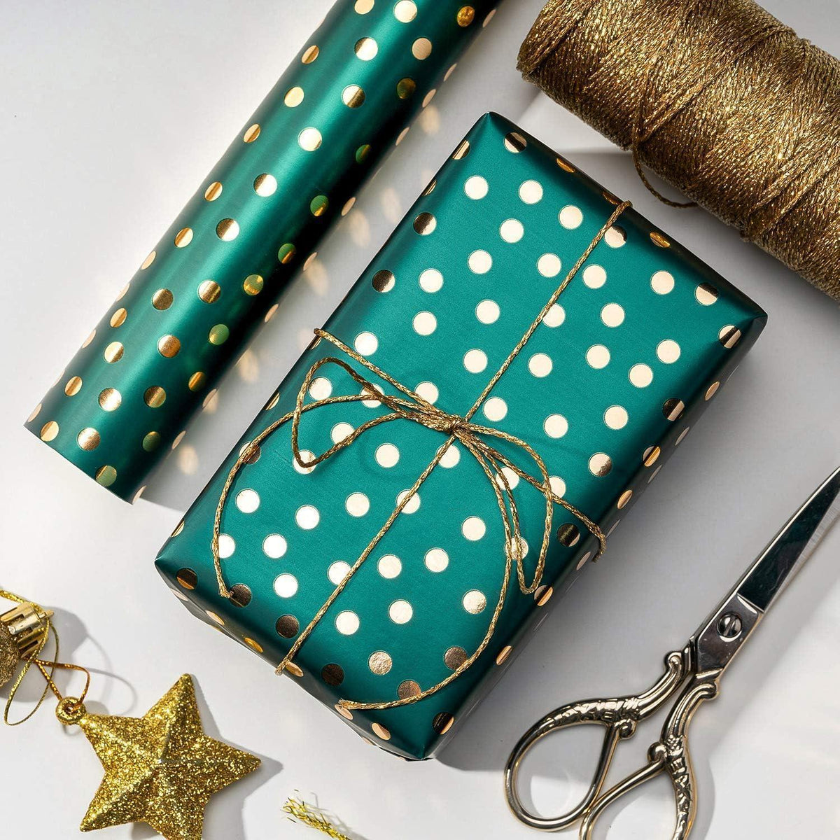 Geschenkpapier Rolle Grün Gold Glitzer - 4 Rollen 76x305cm