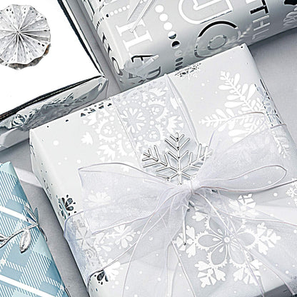 4er Pack Silber Blaues Rasterpapier Geschenkpapierrolle Glitter