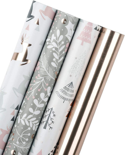 Geschenkpapierrolle Rosa Graues Hirschpapier Glitzer Metallfolie 4