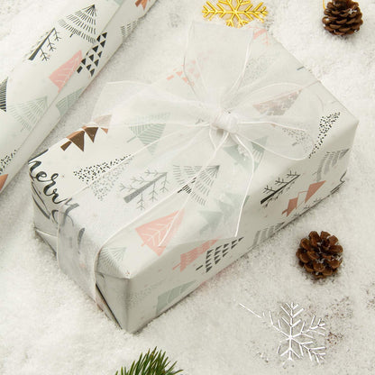 Weihnachtsgeschenkpapierrolle Rosa Grau Glitzer Hirsch 4 Rollen