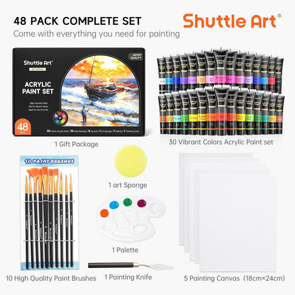 Acrylfarben Set 30 Farben 10 Pinsel 5 Leinwände 1 Spachtel
