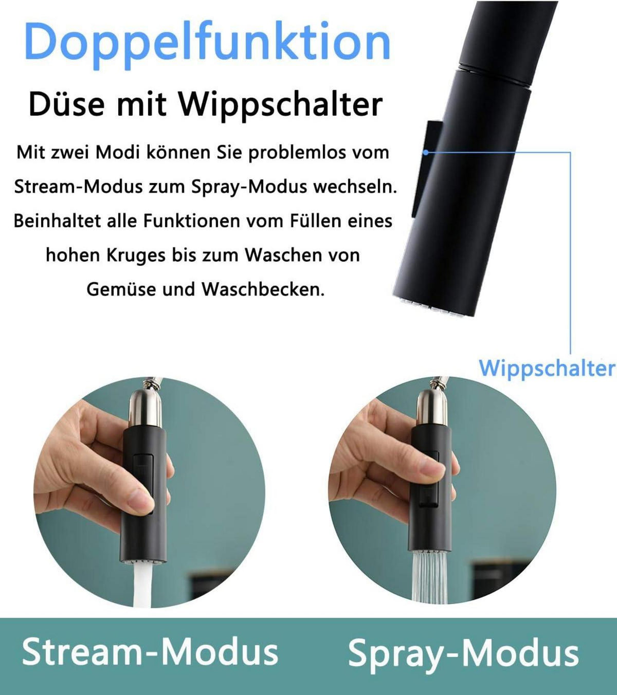 Moderne schwarze Küchenarmatur mit ausziehbarem Auslauf - TIMACO