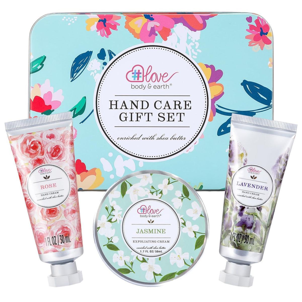 Body Earth Love Handcreme Geschenkset Rosen Jasmin Lavendel