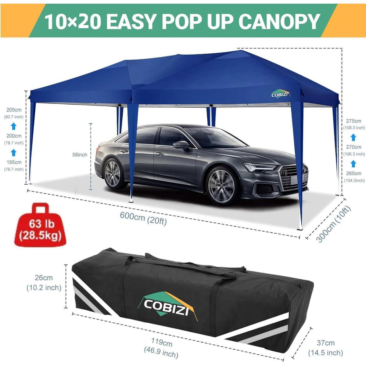 Faltpavillon 3x6m wasserdicht mit 6 Seitenwänden – Blau