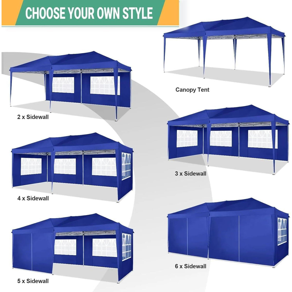 Faltpavillon 3x6m wasserdicht mit 6 Seitenwänden – Blau