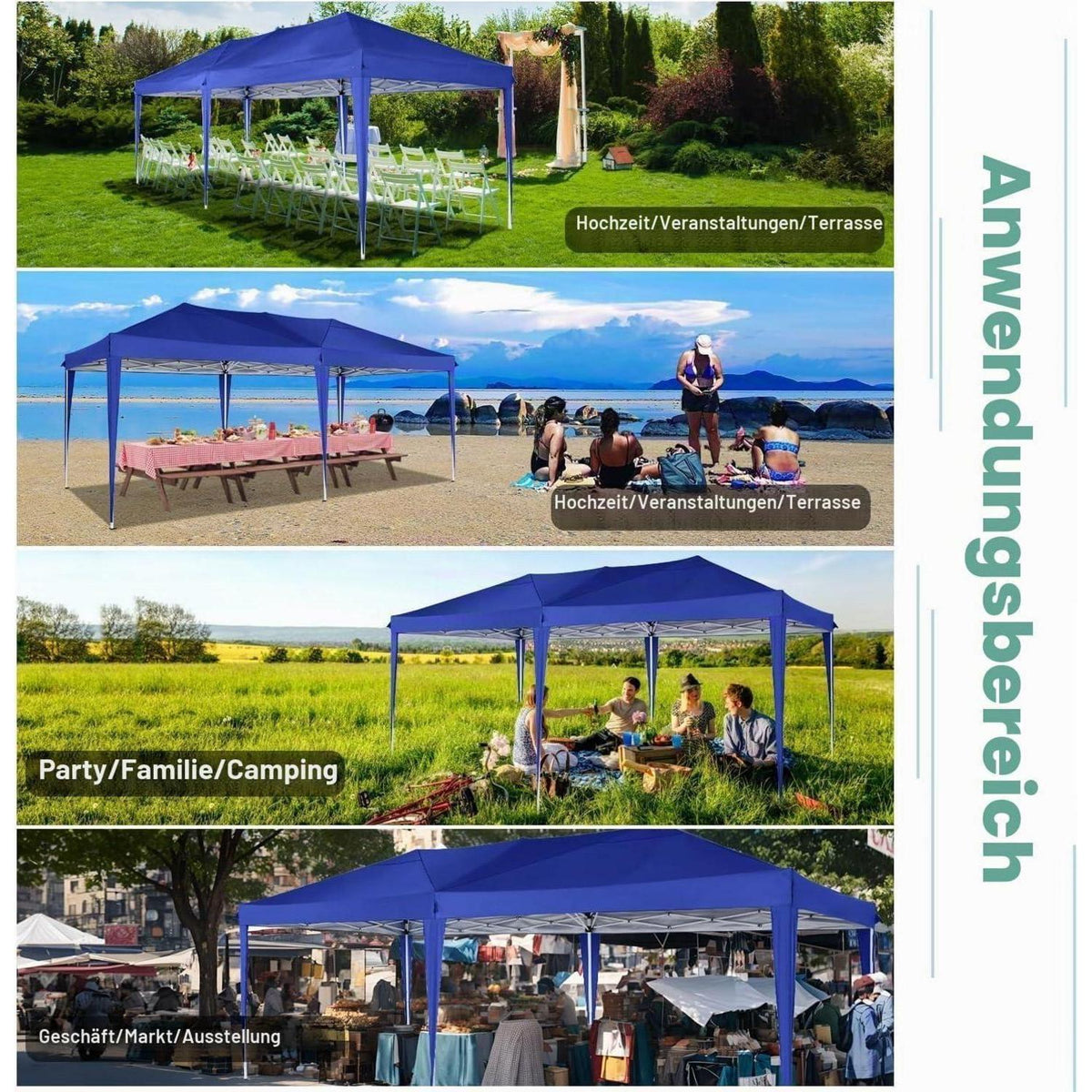 Faltpavillon 3x6m wasserdicht mit 6 Seitenwänden – Blau