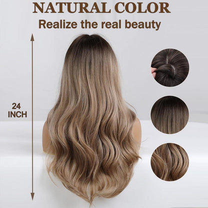 24 Zoll Lockenperücke Dunkelblond mit Pony – Hitzebeständig & Natürlich
