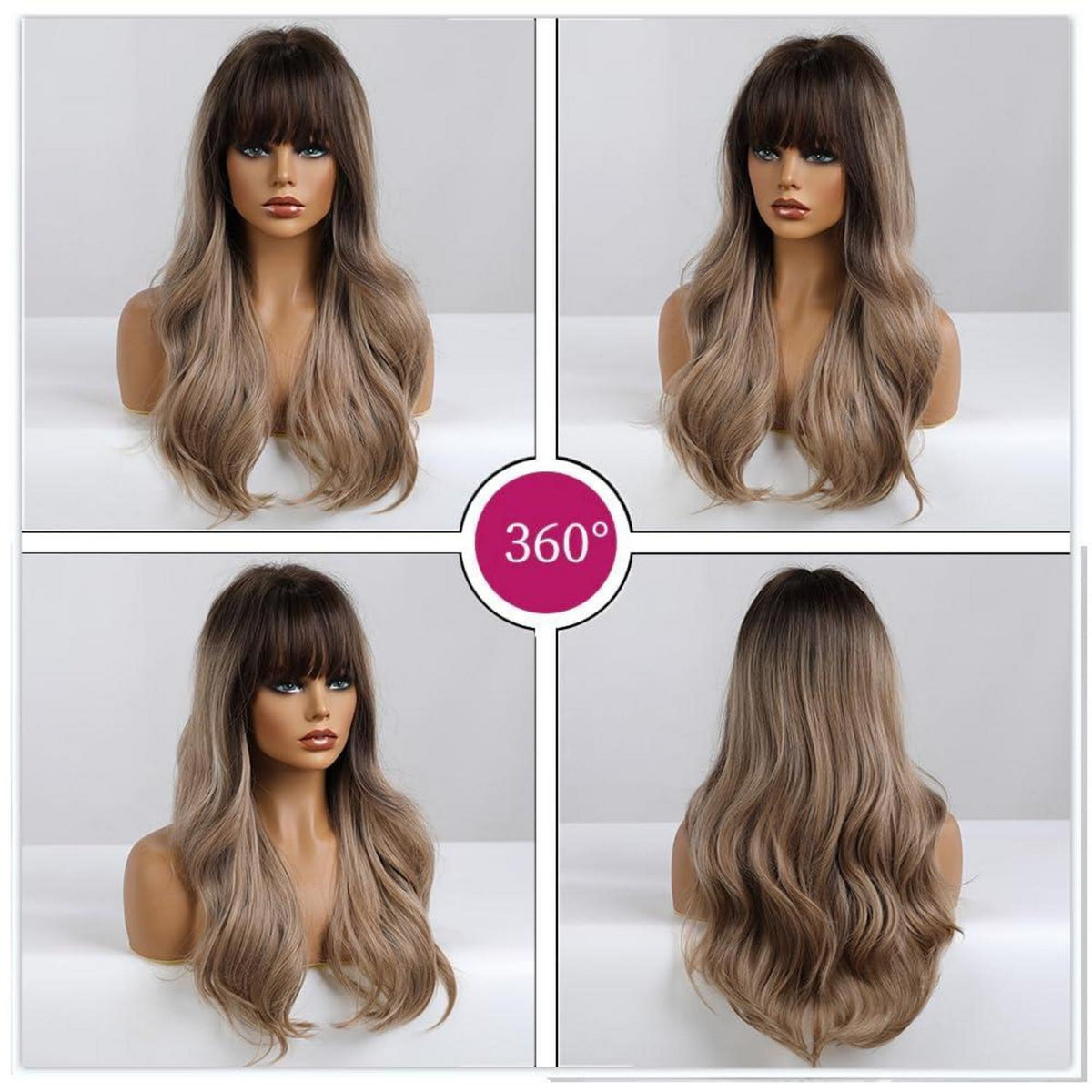 24 Zoll Lockenperücke Dunkelblond mit Pony – Hitzebeständig & Natürlich