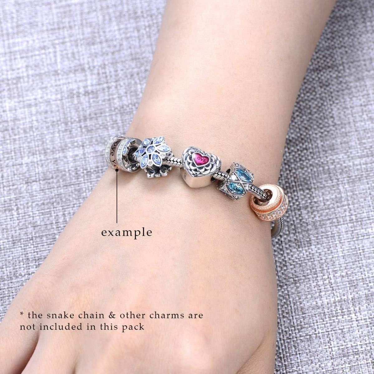 925 Sterling Silber Charm Roségold Herz mit Kristall, passt für