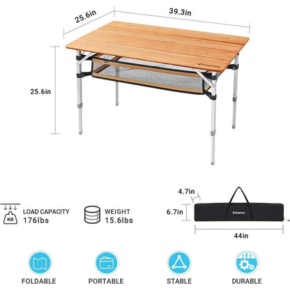 Höhenverstellbarer Bambus Campingtisch 100x65cm mit Netz