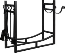 Amagabeli Kaminholzregal mit 4 Kaminwerkzeugen 90cm Schwarz