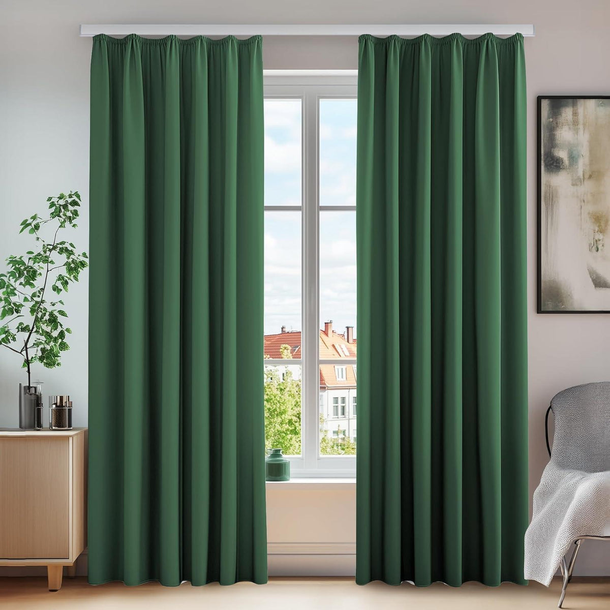 Verdunklungsvorhänge Thermo 2er Set, Waldgrün, 200x140 cm