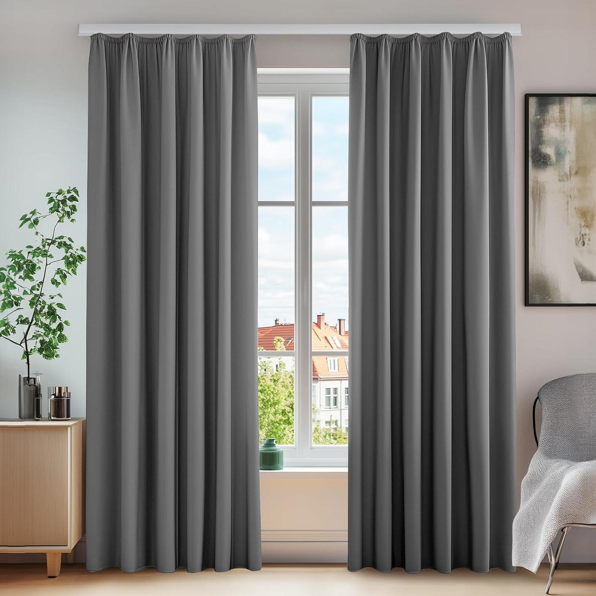 Verdunklungsvorhänge Set, Hellgrau, 290x140 cm, Lärmschutz