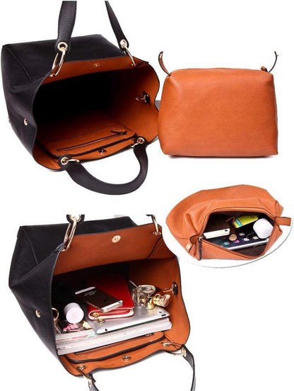 Damen 2 in 1 Shopper Schultertasche PU-Leder Vintage Elegant