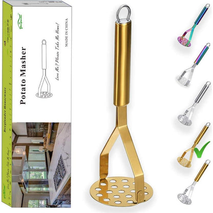 Kartoffelstampfer Edelstahl goldbeschichtet, ergonomisch
