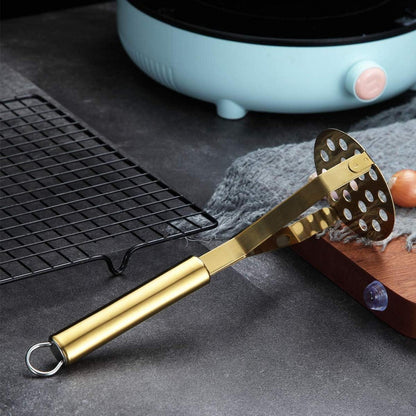 Kartoffelstampfer Edelstahl goldbeschichtet, ergonomisch