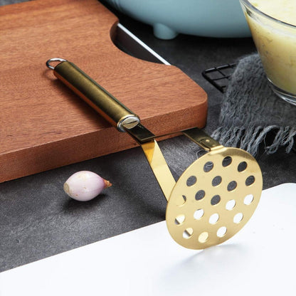 Kartoffelstampfer Edelstahl goldbeschichtet, ergonomisch