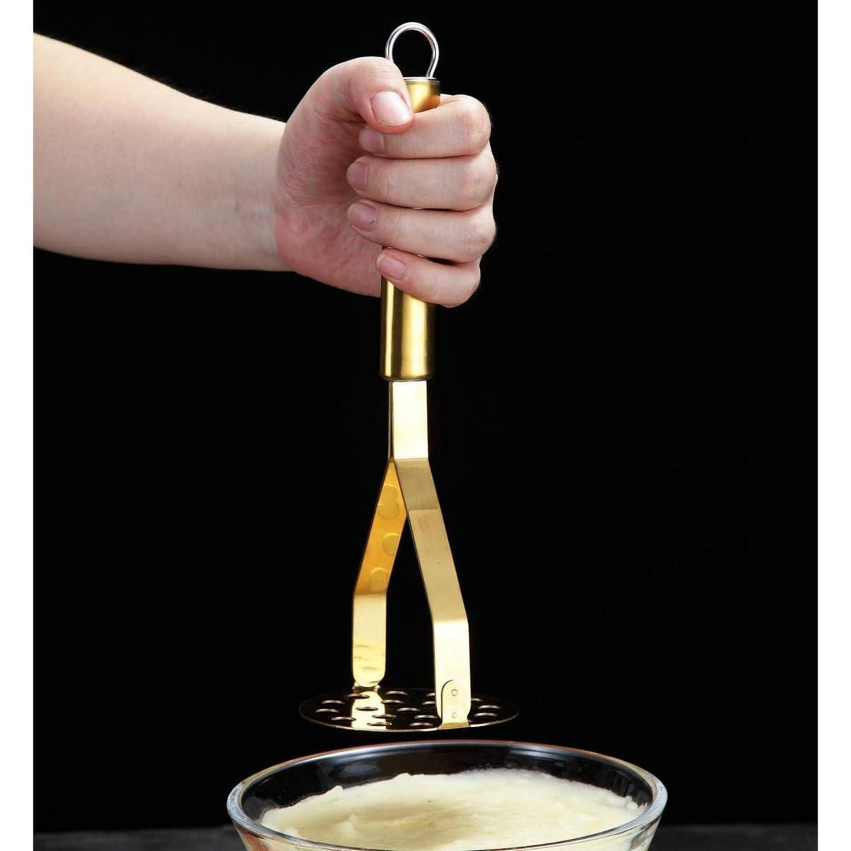 Kartoffelstampfer Edelstahl goldbeschichtet, ergonomisch