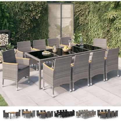 Gartenset 5-teilig Poly Rattan Grau mit Auflagen 90cm Tisch